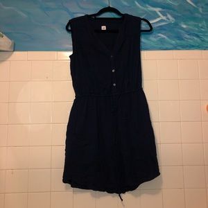 Dark blue business casual linen dress